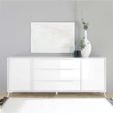 Madia moderna soggiorno 205x84cm 2 ante 3 cassetti bianco lucido Tosca