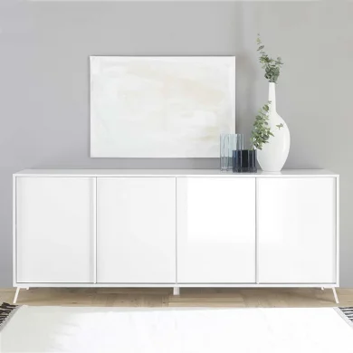 Madia moderna soggiorno 4 ante 205x84cm bianco lucido Tosca