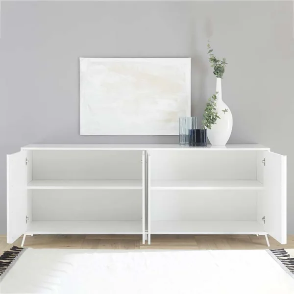 Madia moderna soggiorno 4 ante 205x84cm bianco lucido Tosca