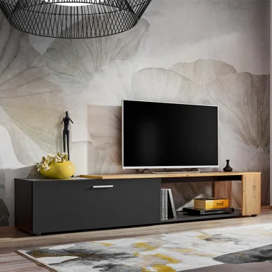 Mobile porta tv 200x39cm moderno nero opaco rovere Caravaggio