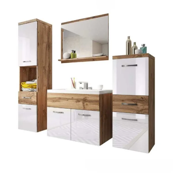 Mobile bagno 140x133cm sospeso moderno bianco rovere Loretta