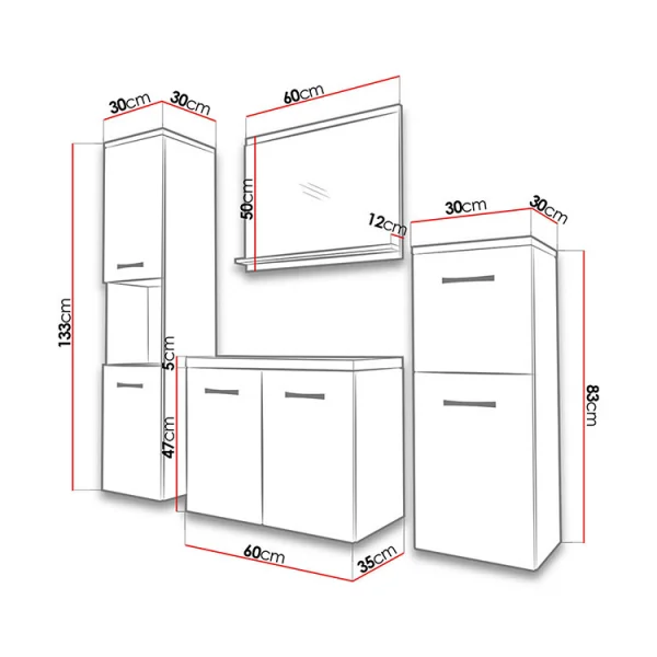 Mobile bagno sospeso 140x133cm con specchio tortora Saturnia