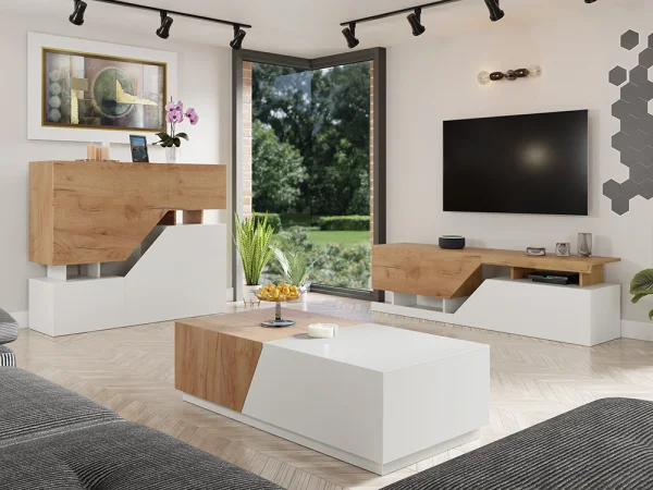 Mobile porta tv 160x46cm design moderno rovere bianco Modesta