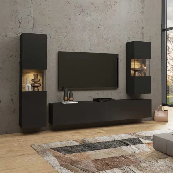 Mobile porta tv 180x35cm moderno nero Fusion