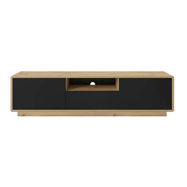 Mobile porta tv 2 ante 1 cassetto 180x45cm nero opaco rovere Esmond