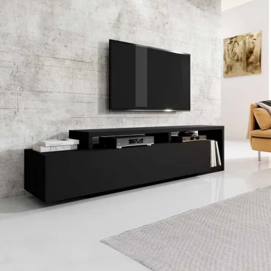 Mobile porta tv 219x52cm moderno soggiorno nero opaco Megan Gihome®