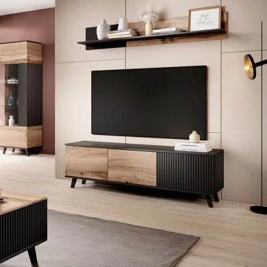 Mobile porta tv design moderno industrial 150x47cm rovere nero Nandina