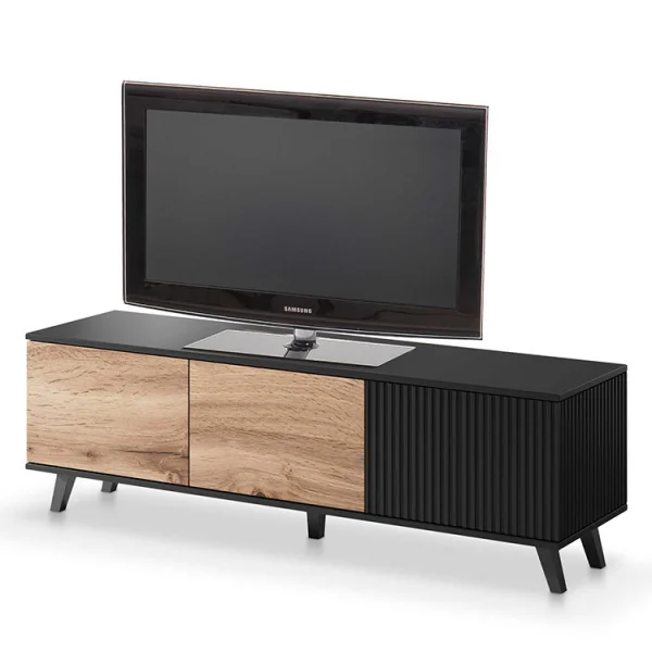 Mobile porta tv design moderno industrial 150x47cm rovere nero Nandina