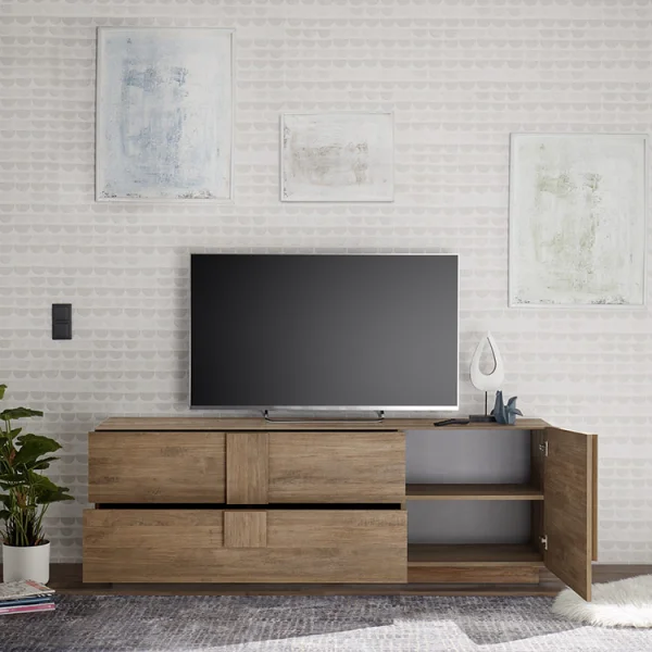 Mobile porta tv moderno 1 anta 2 cassetti 182x63cm rovere Alvarez