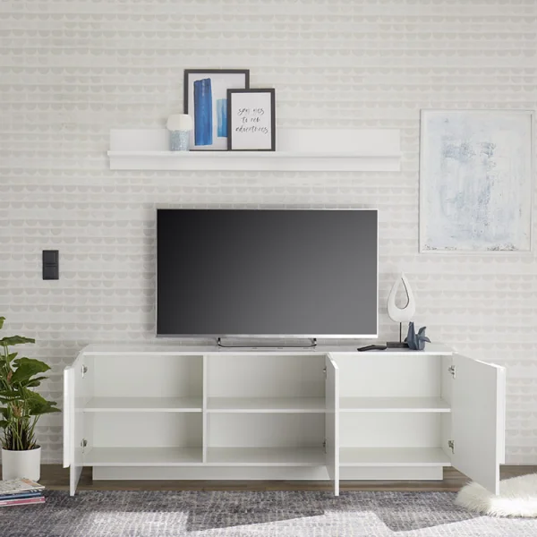 Mobile porta tv moderno 3 ante 182x63cm bianco laccato lucido Alvarez