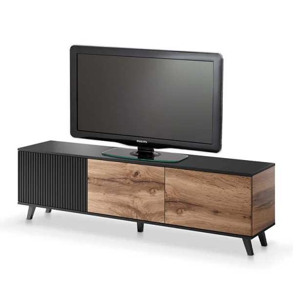 Mobile porta tv 180x52cm moderno industrial rovere nero Nandina