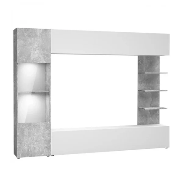 Parete attrezzata 250x187cm soggiorno bianco effetto pietra Gracia