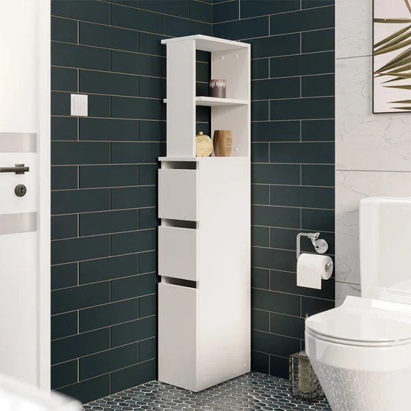 Colonna bagno 33x136cm con 2 cassetti moderno bianco Zaida