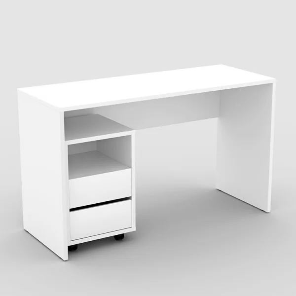 Scrivania ufficio moderna 130x50cm cassettiera bianco opaco Callum