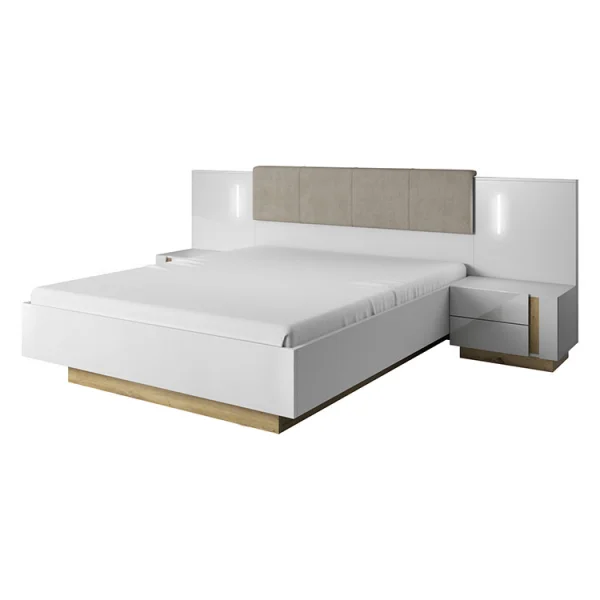 Set 2 comodini 60x102cm design bianco lucido rovere Noa