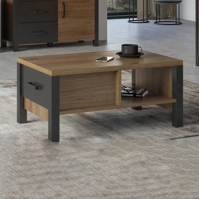 Tavolino da salotto moderno 90x56cm rovere scuro nero Nebraska