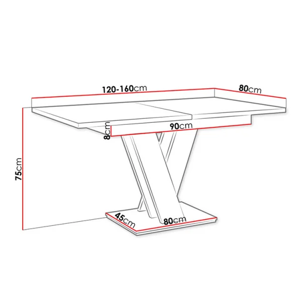 Tavolo 120/160cm allungabile moderno bianco nero Coroline