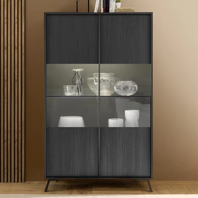 Vetrina 104x174cm moderna 2 ante nero frassinato Tosca