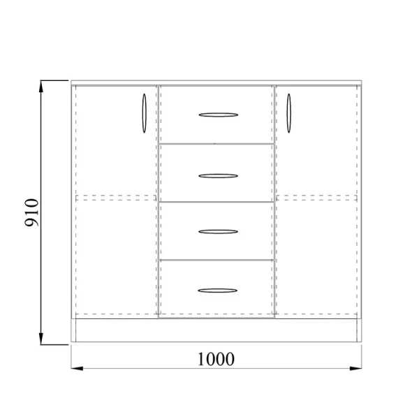 Comò moderno 2 ante con cassetti 100x91cm rovere sonoma Marian