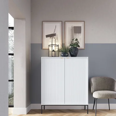 Credenza alta 104x125cm soggiorno 2 ante bianco Alisa