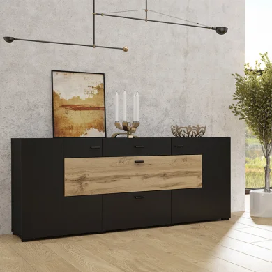 Credenza moderna 165x71cm nero rovere chiaro Maserati