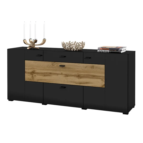 Credenza moderna 165x71cm nero rovere chiaro Maserati