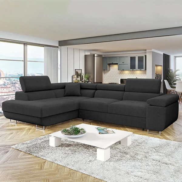 Divano letto angolare sinistra imbottito 274x203cm nero Bormio