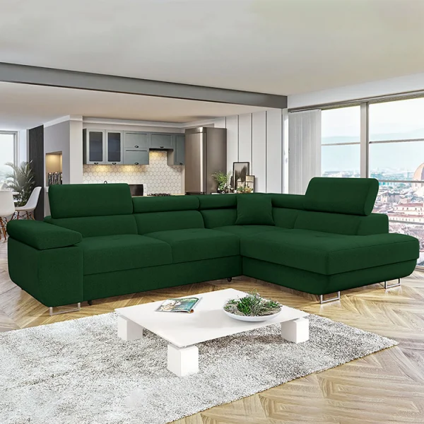 Divano letto angolare destra imbottito 274x203cm verde Bormio