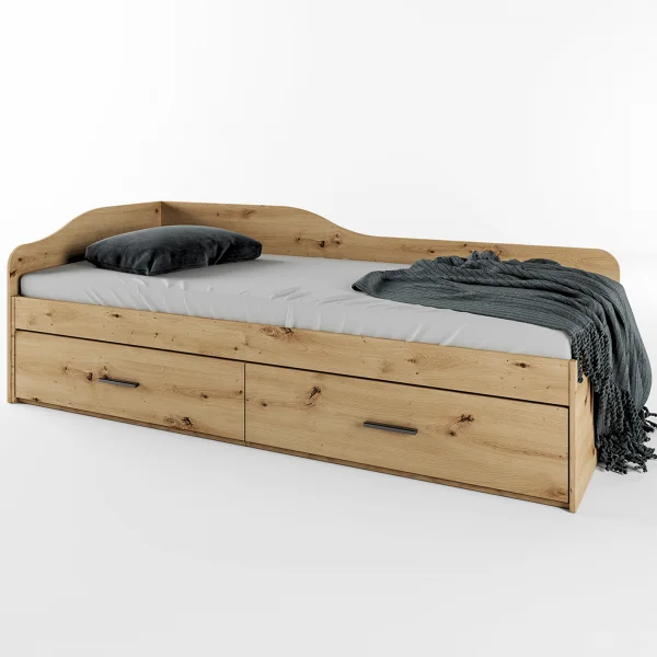 Letto singolo 90x200cm con cassettoni rovere rustico Beccaria