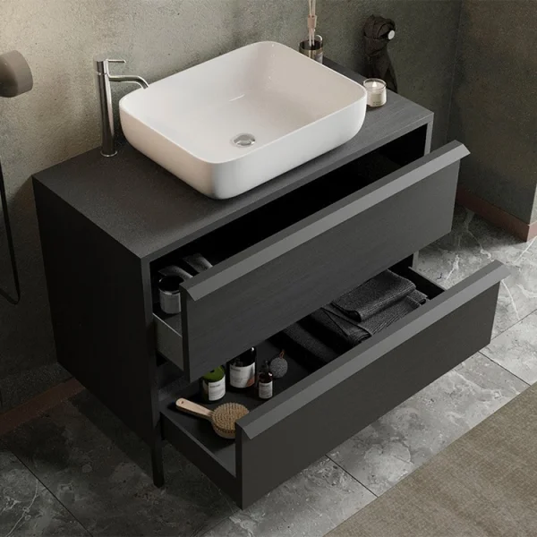 Mobile bagno 92x92cm a terra con lavabo nero frassinato Absolut