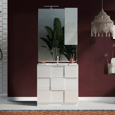 Mobile bagno 80x205cm a terra con lavabo e specchio bianco lucido Obsession