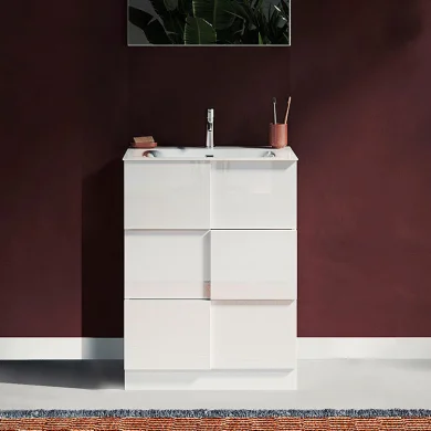 Mobile bagno 60x85cm a terra con lavabo 3 cassetti bianco lucido Obsession