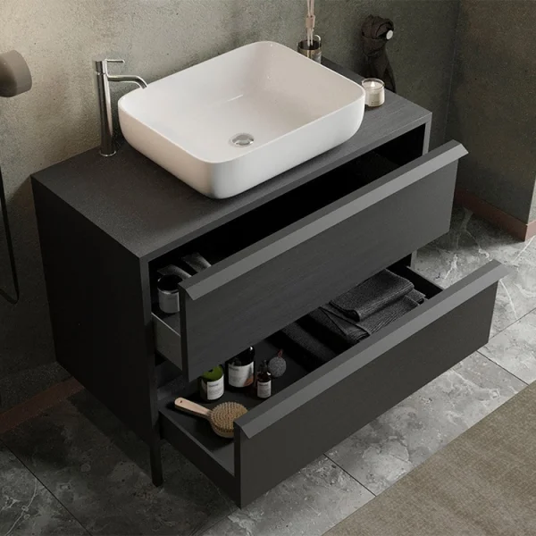 Mobile bagno 105x92cm a terra con lavabo nero frassinato Absolut