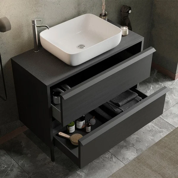 Mobile bagno 79x92cm a terra con lavabo nero frassinato Absolut