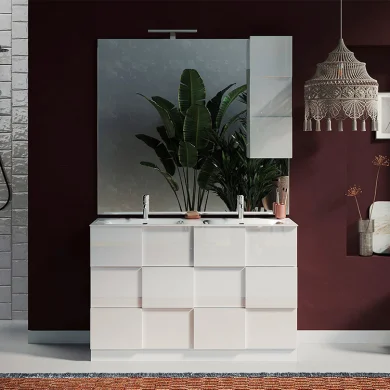 Mobile bagno 120x195cm a terra con specchio e doppio lavabo bianco lucido Obsession