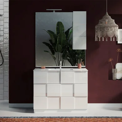 Mobile bagno 100x205cm a terra con specchio e lavabo bianco lucido Obsession