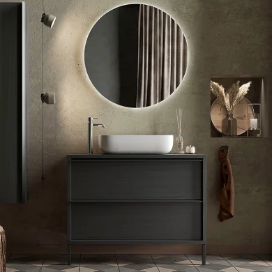 Mobile bagno 92x162cm a terra con specchio e lavabo nero frassinato Absolut