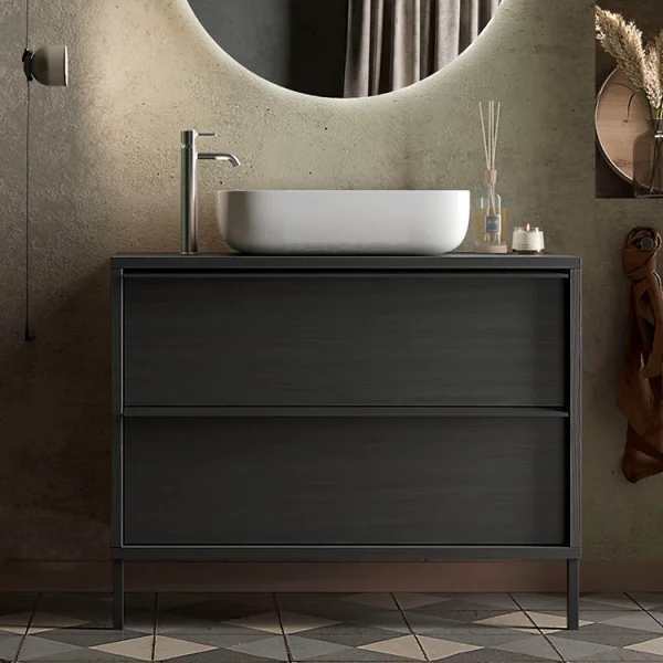 Mobile bagno 92x162cm a terra con specchio e lavabo nero frassinato Absolut