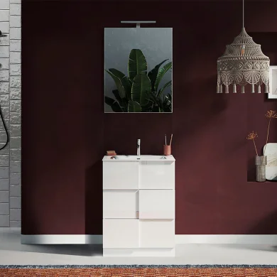 Mobile bagno 60x170cm a terra con lavabo e specchio bianco lucido Obsession