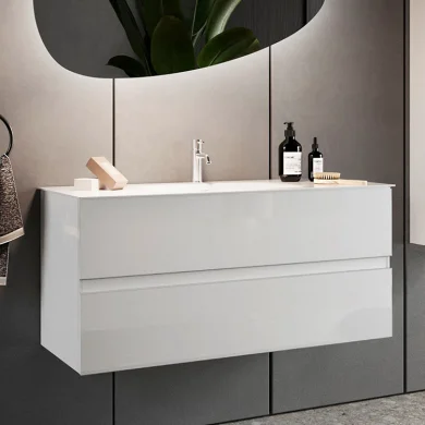 Mobile bagno sospeso 60x51cm con lavabo 2 cassetti bianco lucido Moon