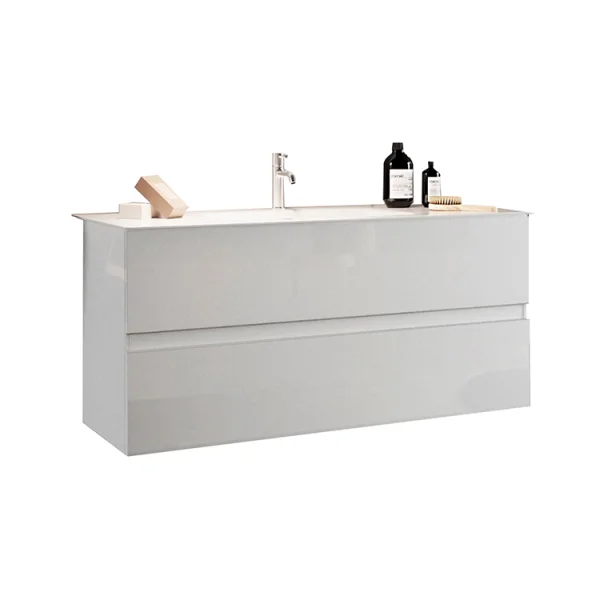 Mobile bagno sospeso 60x51cm con lavabo 2 cassetti bianco lucido Moon