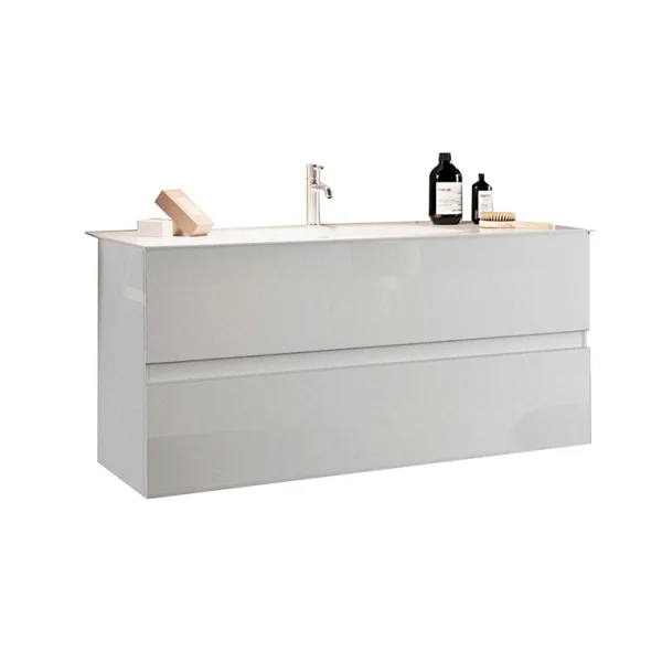 Mobile bagno sospeso 80x51cm con lavabo 2 cassetti bianco lucido Moon