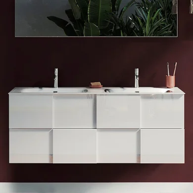Mobile bagno sospeso 120x51cm con doppio lavabo bianco lucido Obsession