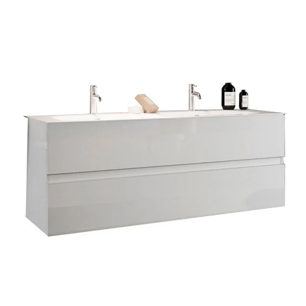 Mobile bagno sospeso 120x51cm con doppio lavabo bianco lucido Moon