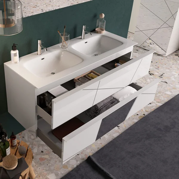 Mobile bagno sospeso 120x51cm con doppio lavabo bianco lucido specchi Olimpo