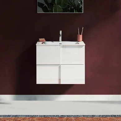 Mobile bagno sospeso 60x51cm con lavabo 2 cassetti bianco lucido Obsession