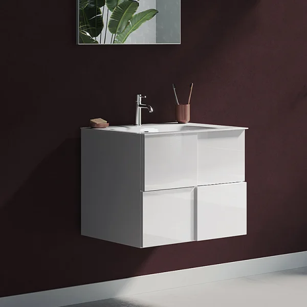 Mobile bagno sospeso 60x51cm con lavabo 2 cassetti bianco lucido Obsession