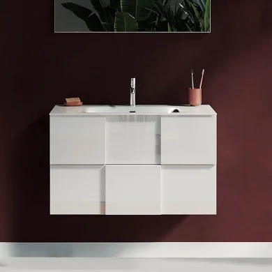 Mobile bagno sospeso 80x51cm con lavabo 2 cassetti bianco lucido Obsession