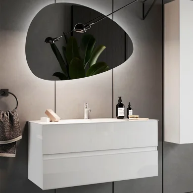 Mobile bagno sospeso 100x121cm con lavabo e specchio bianco lucido Moon