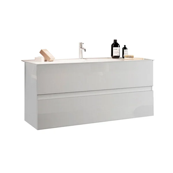 Mobile bagno sospeso 100x51cm con lavabo 2 cassetti bianco lucido Moon